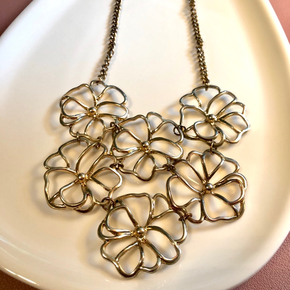Gold Flower Statement Necklace - image 2